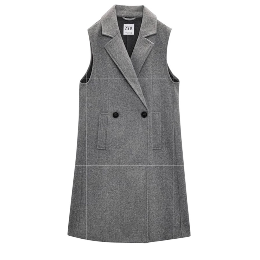 Zara Long Vest Grey Size Small NEW - Picture 2 of 7